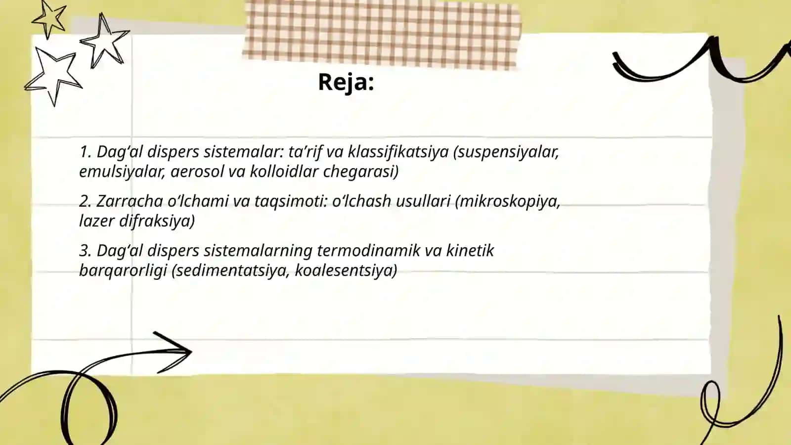 Dag'al -dispers sistemalarning xossalari va ularni tibbiyot va formakologiyada ishlatilinishini amaliyotda o'rganish va ma'lumotlar asosida taqdimot tayyorlash 2