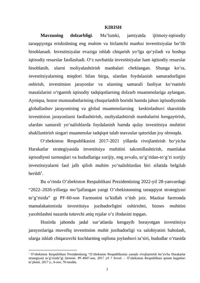 Investitsiya jarayonning mohiyati va ijtimoiy iqtisodiy taraqqiyotda tutgan o’rni 2