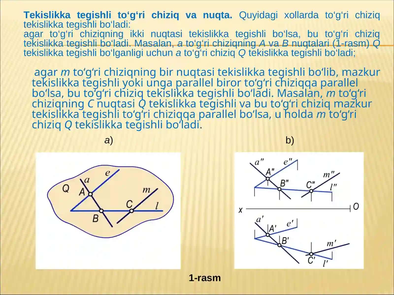 To‘g‘ri chiziq va tekislikning o’zaro vaziyatlari 2