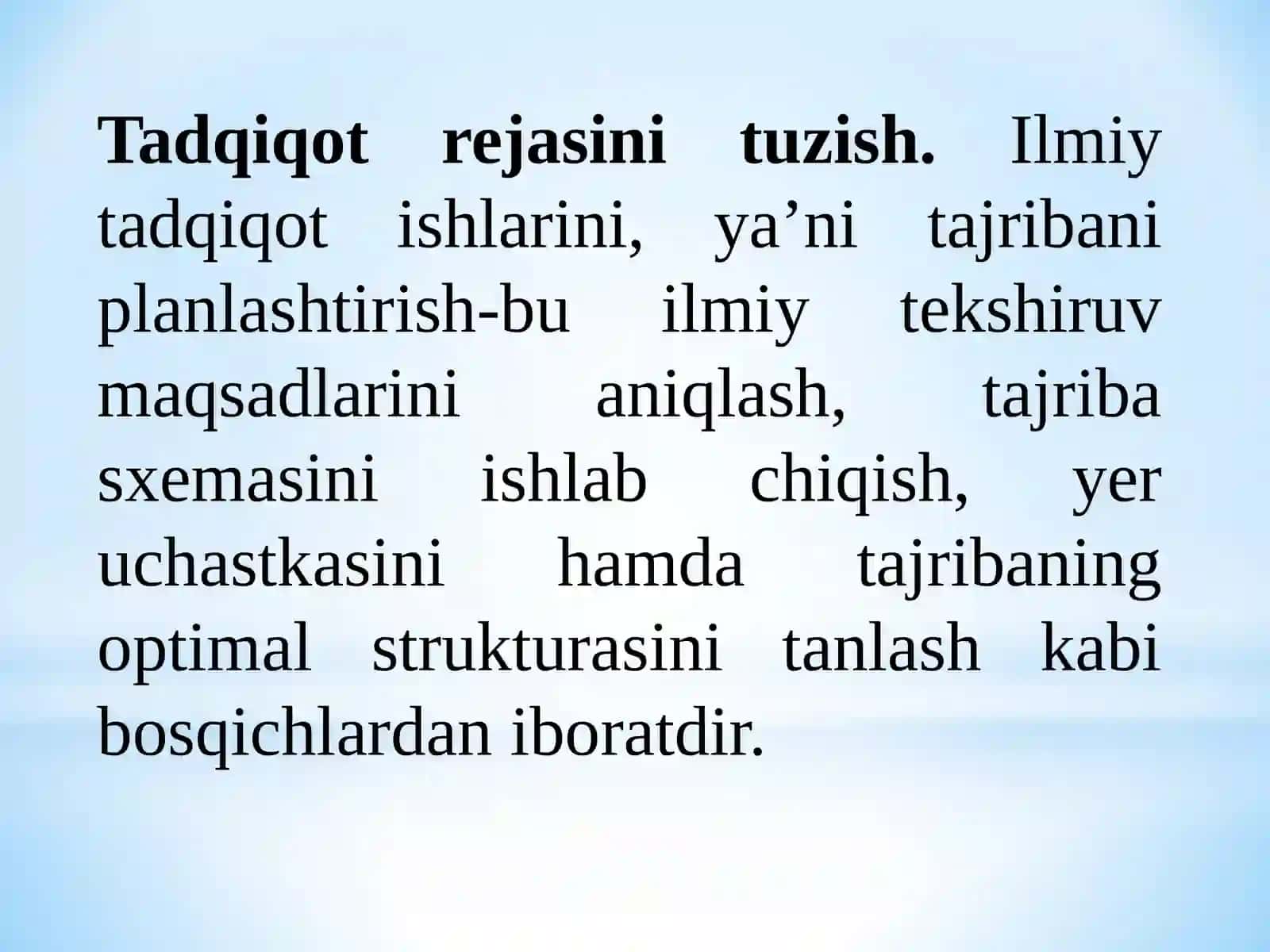 Dala tadqiqotni rejalashtirish. Dala tajribasi va uning asosiy elementlari 2