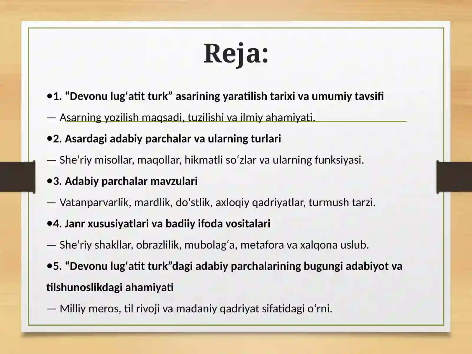 Devonu lug'atit-turk"dagi adabiy parchalar mavzu va janr xususiyatlari 2