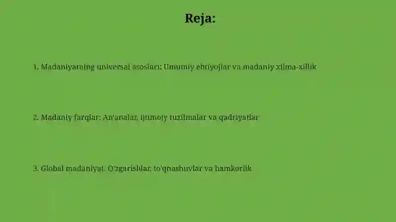 Madaniyatning asosiy elementlari 2