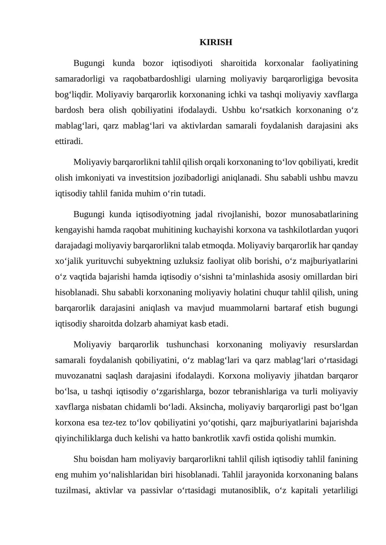 MOLIYAVIY BARQARORLIK KO‘RSATKICHLARI TAHLILI 2