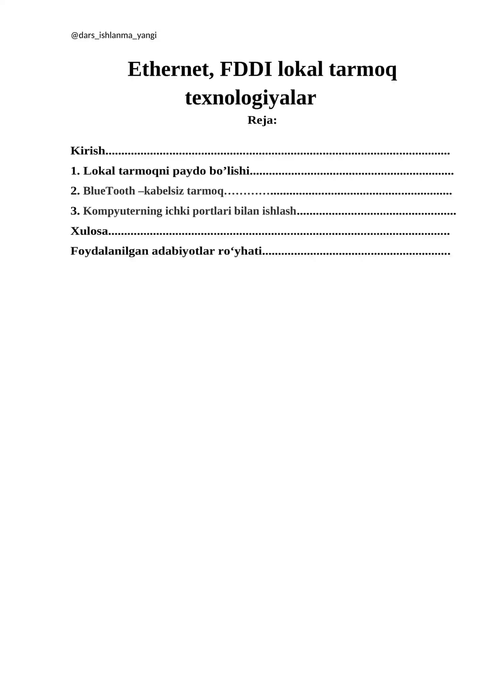 Ethernet, FDDI lokal tarmoq texnologiyalar 2