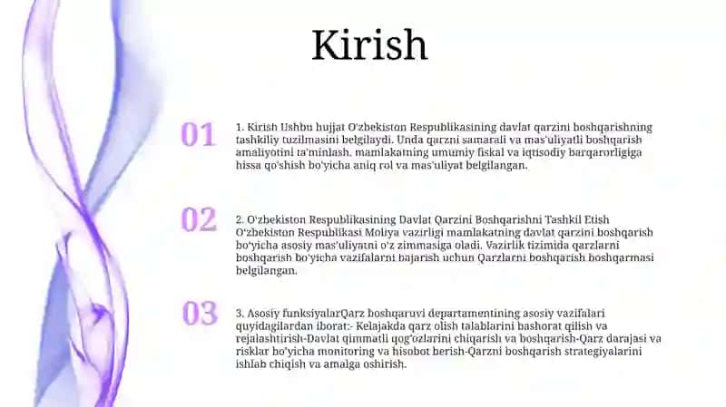 Oʻzbekiston Respublikasining Davlat Qarzini Boshqarishni Tashkil Etish 2