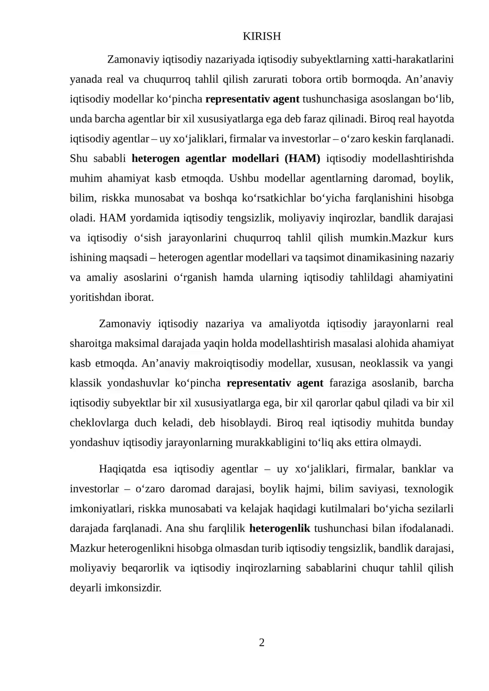 HETEROGEN AGENTLAR MODELLARI (HAM) VA TAQSIMOT DINAMIKASI 2