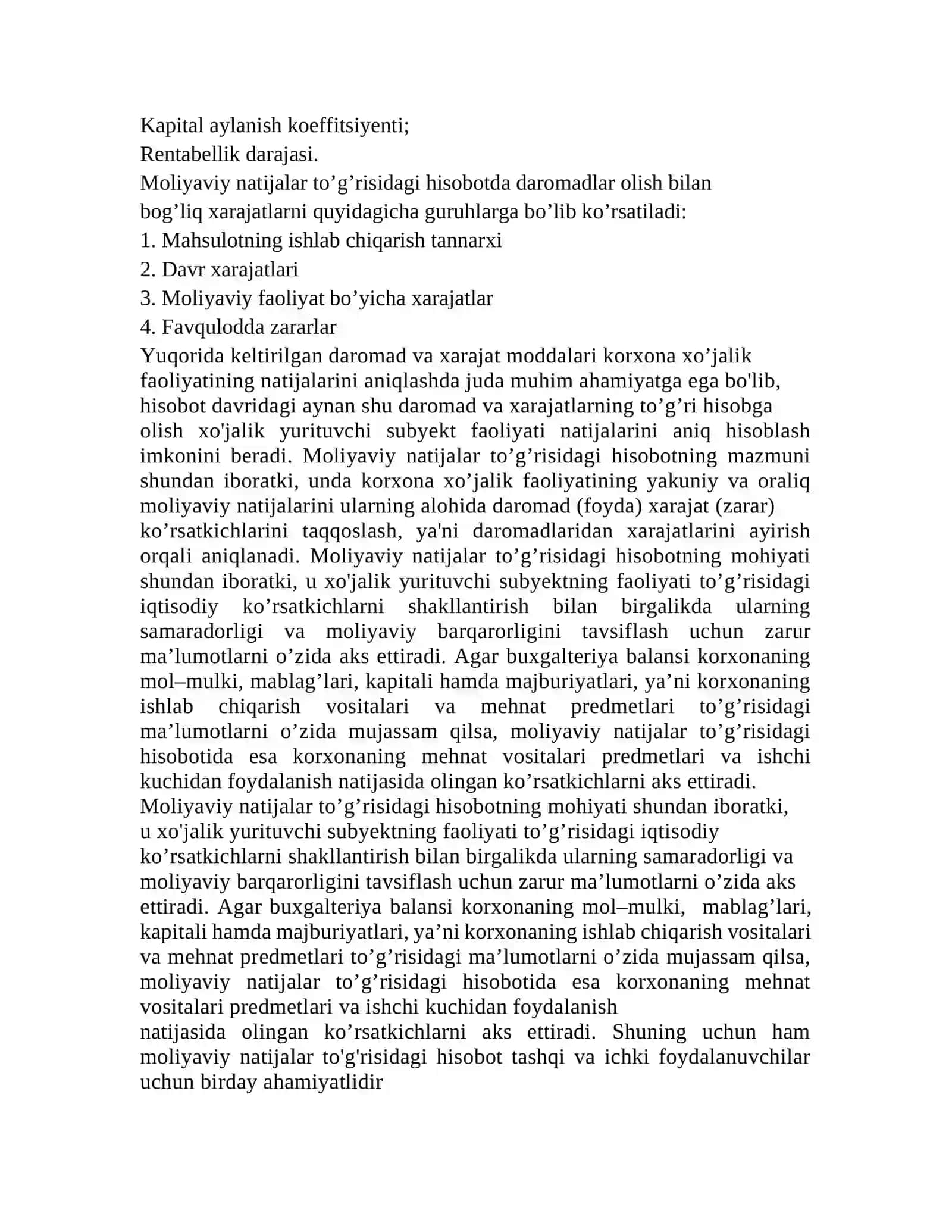 XO‘JALIK YURITUVCHI SUBYEKT XARAJATLARINING MOHIYATI, TARKIBI, TASNIFI VA SAMARADORLIGINI BAHOLASH 2