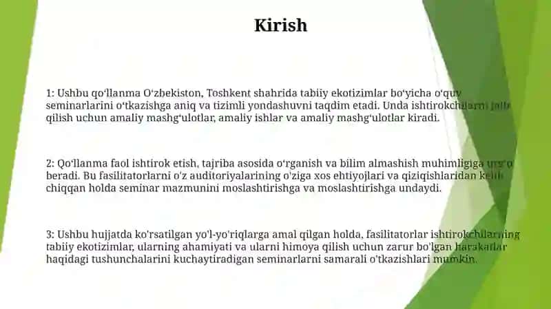 Tabiiy Ekotizimlar Tòĝrisida Mashĝulotlarni Òtkazish Metodikasi 2