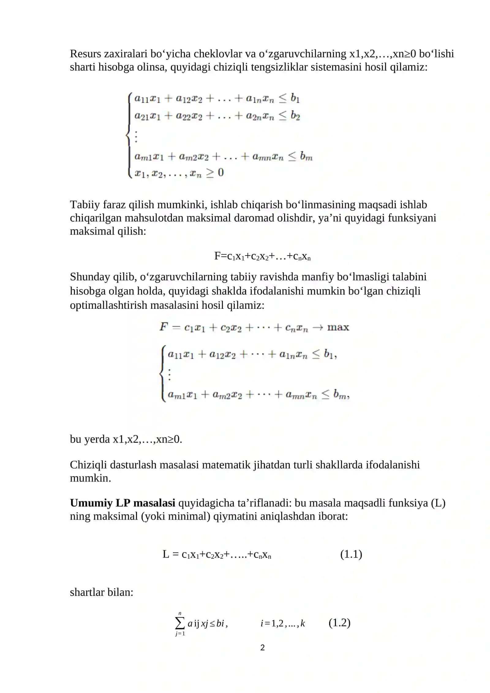 Chiziqli dasturlash (ChD) 2