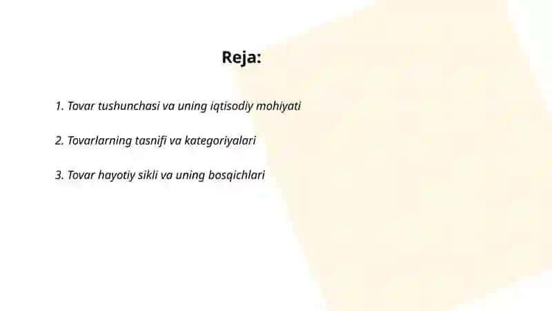 Tovar tushunchasi va tovar siyosati 2