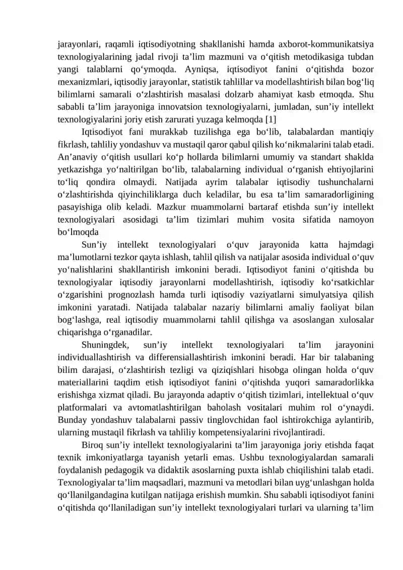 IQTISODIYOT FANINI O‘QITISHDA QO‘LLANILADIGAN SUN’IY INTELLEKT TEXNOLOGIYALARI TURLARI VA ULARNING IMKONIYATLARI 2