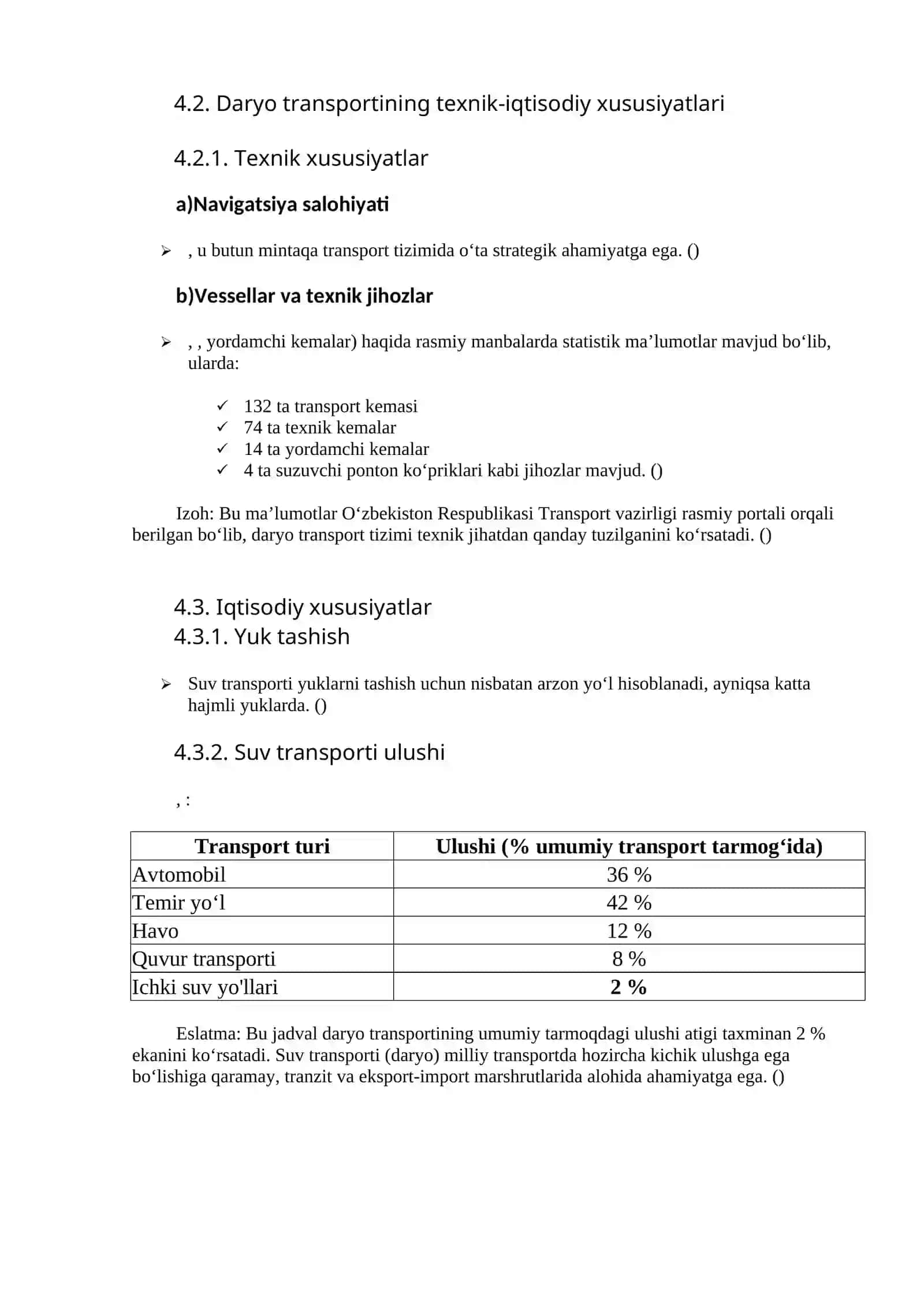 Dengiz va daryo transportining asosiy texnik-iqtisodiy xususiyatlari 2