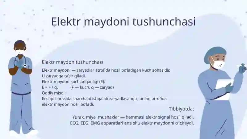 Elektronika. Elektr maydoni. Elektr maydonning xarakteristikalari — kuchlanganlik va potensial. Elek 2