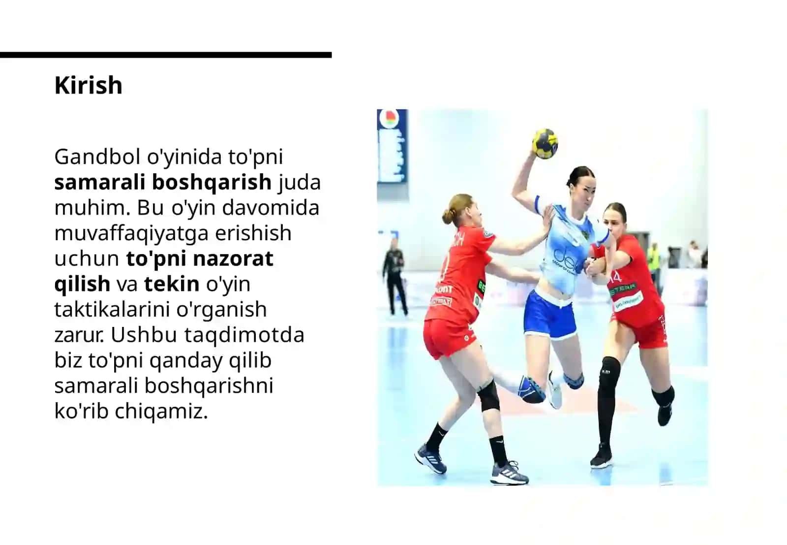 Qo'l to'pi o'yinida harakatlanish va toʻpni boshqarish tehnikasini orgatish 2