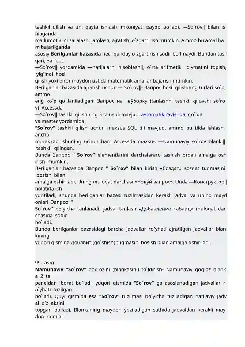 Berilganlar bazasida so'rovlar bilan ishlash jarayonlari 2