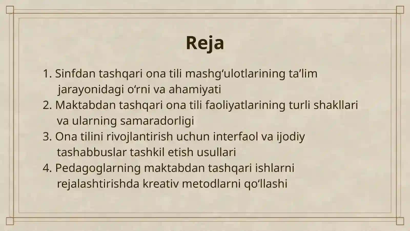 ONA TILINI OQITISHDA SINFDAN VA MAKTABDAN TASHQARI ISHLARNI TASHKIL QILISH 2