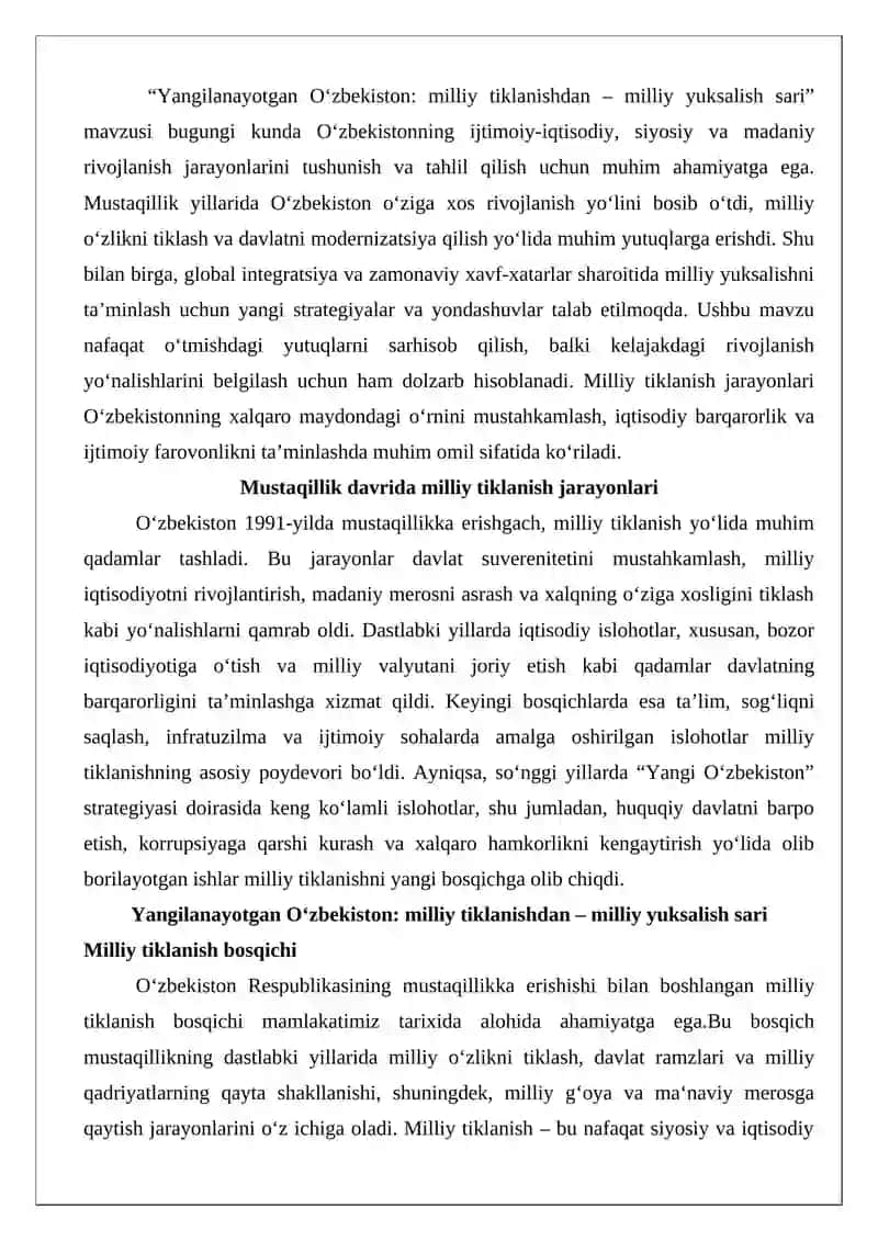Yangilanayotgan Oʻzbekiston: milliy tiklanishdan – milliy yuksalish sari 2