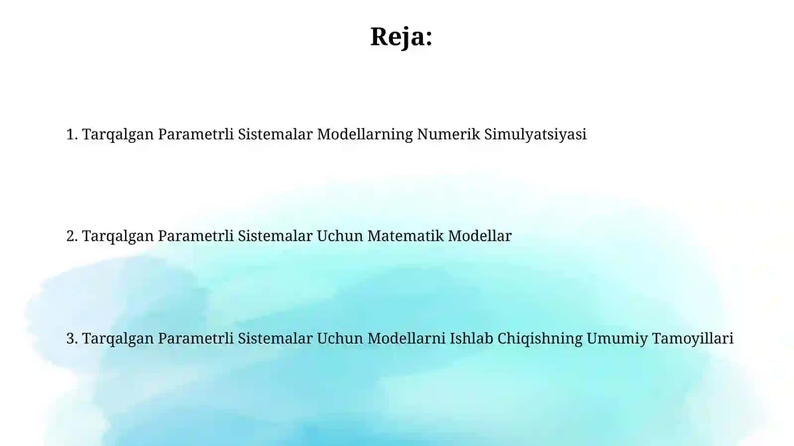 Tarqalgan Parametrli Sistemalar Modellarning Numerik Simulyatsiyasi 2