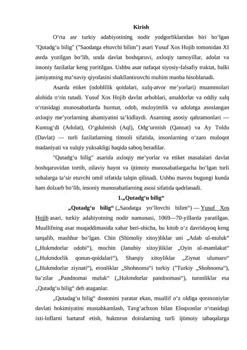 Qutadgʻu biligʼʼ asarida etiket muammolari 2