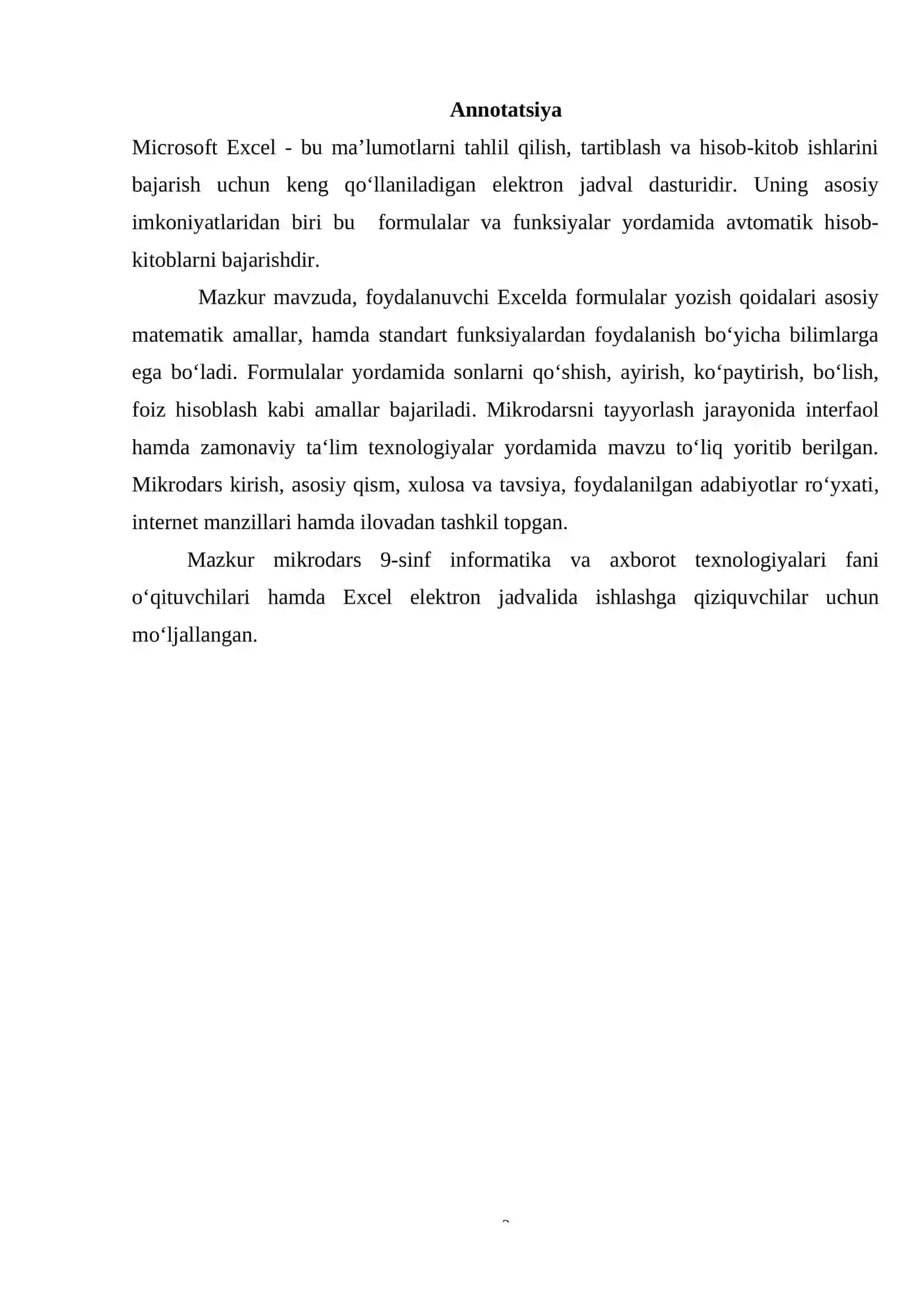Excelda formula va funksiyalar 2