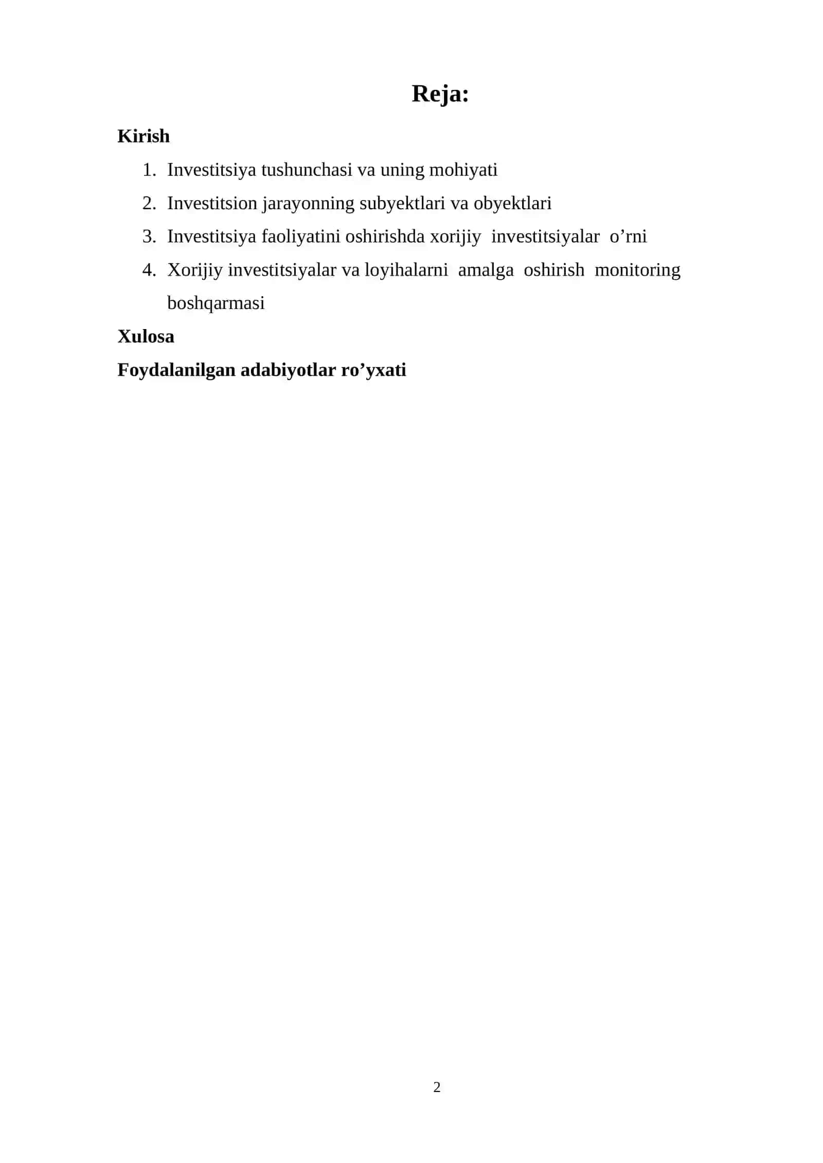 Investitsiya faoliyatini amalga oshirish va ularni samaradorligini ta`minlash yo‘llari 2