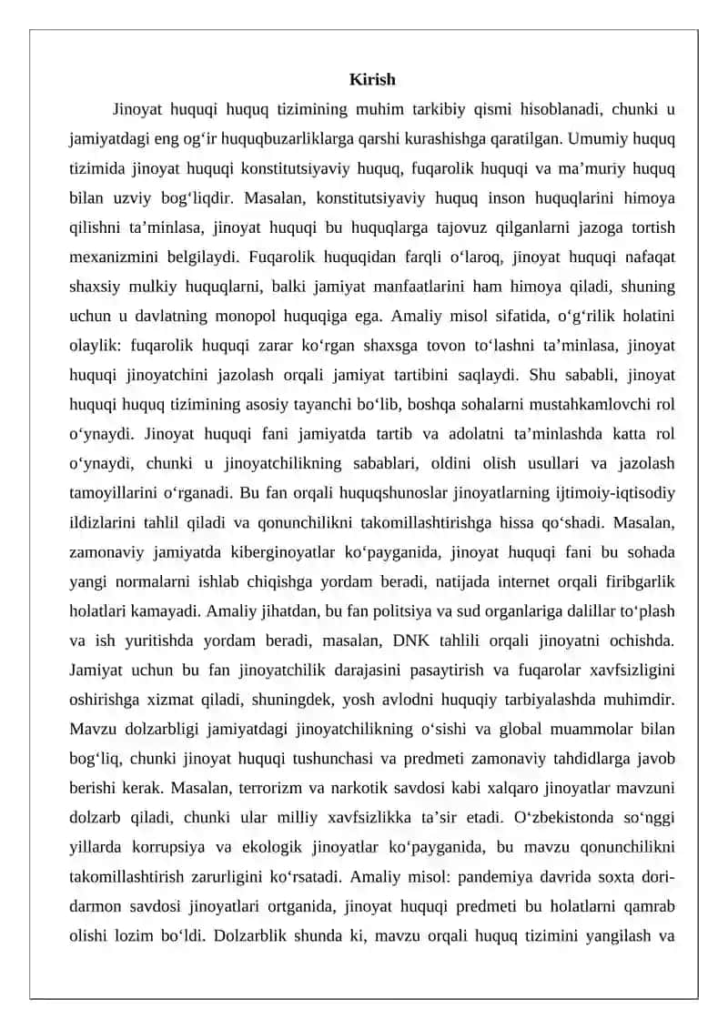 Jinoyat huquqi tushunchasi va predmeti 2