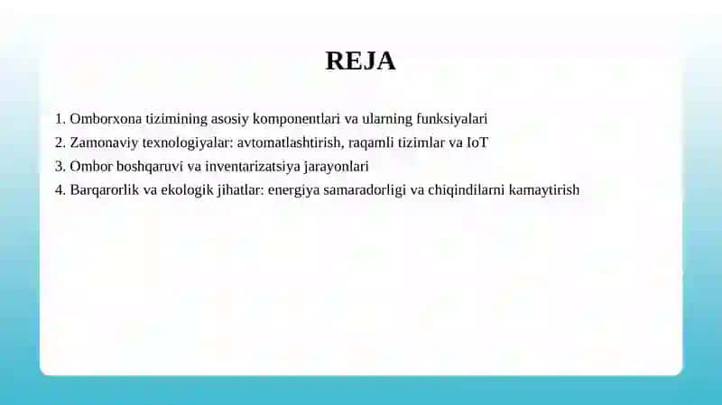 Omborxona logistikasi va zamonaviy ombor texnologiyasi 2