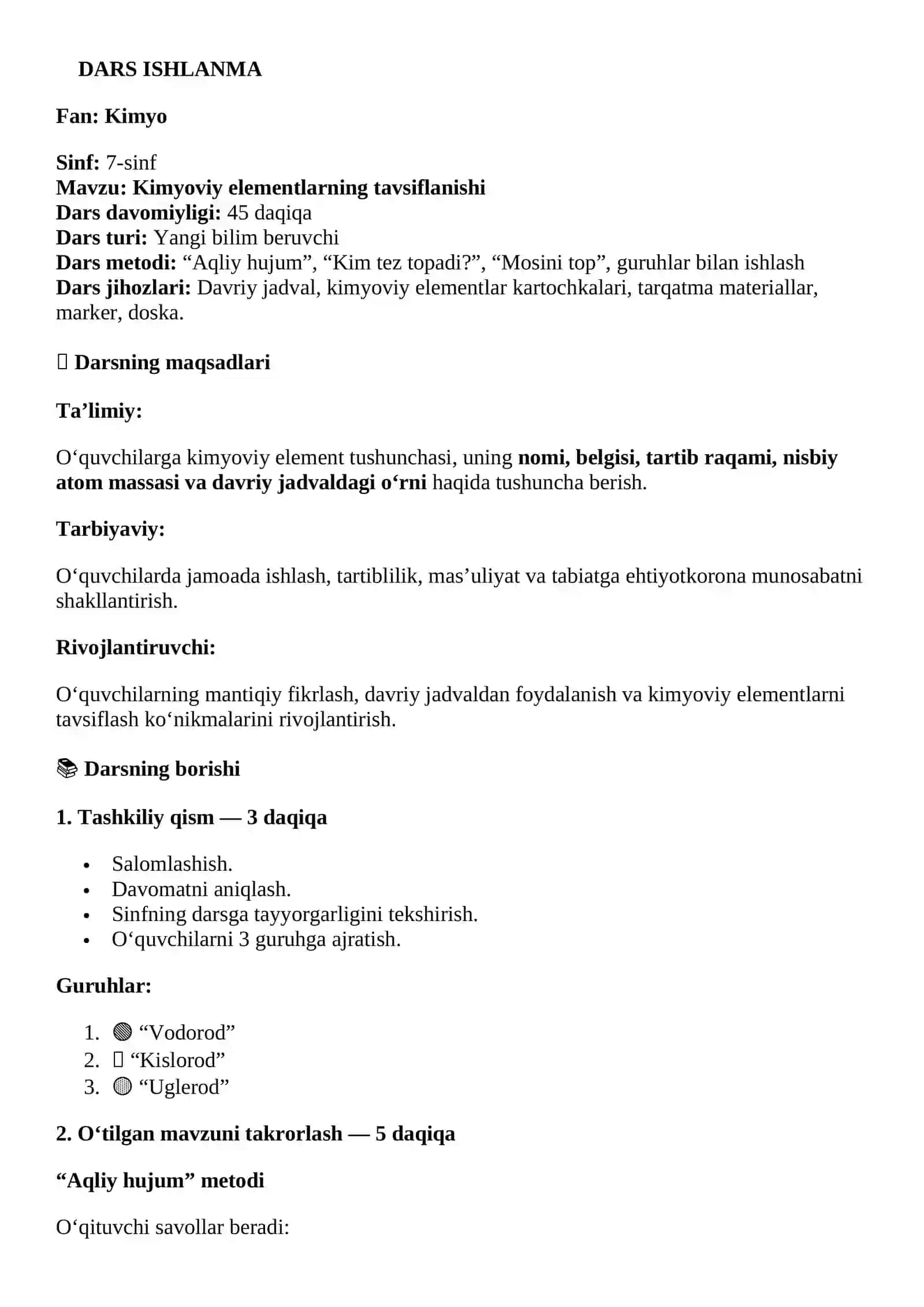 KIMYOVIY ELEMENTLARNING TAVSIFLANISHI 2