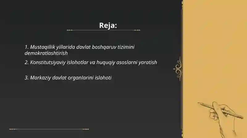 Mustaqillik yillarida davlat boshqaruv tizimida amalga oshirilgan islohotlar 2