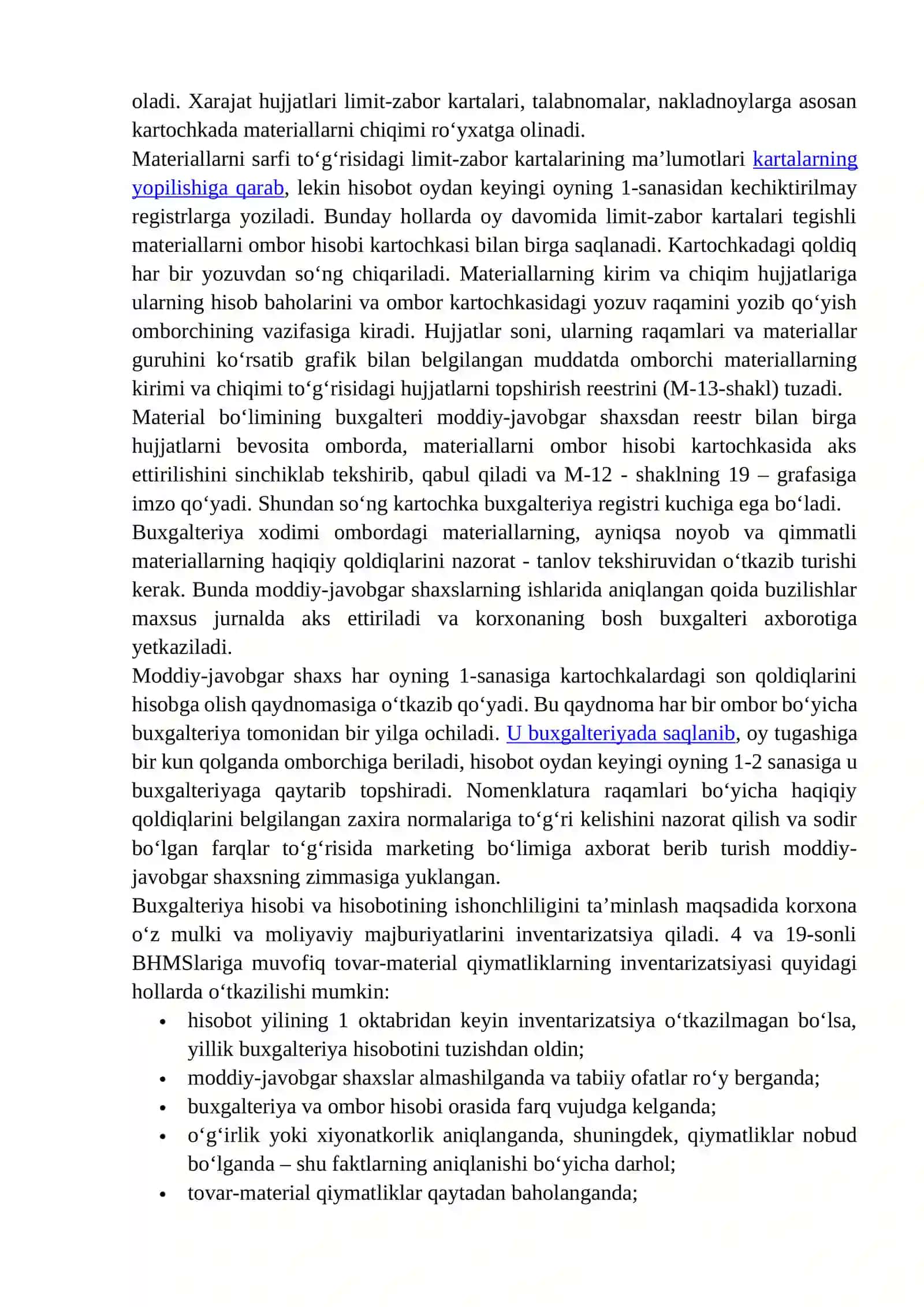Materiallarni omborda va buxgalteriyada hisobga olish 2