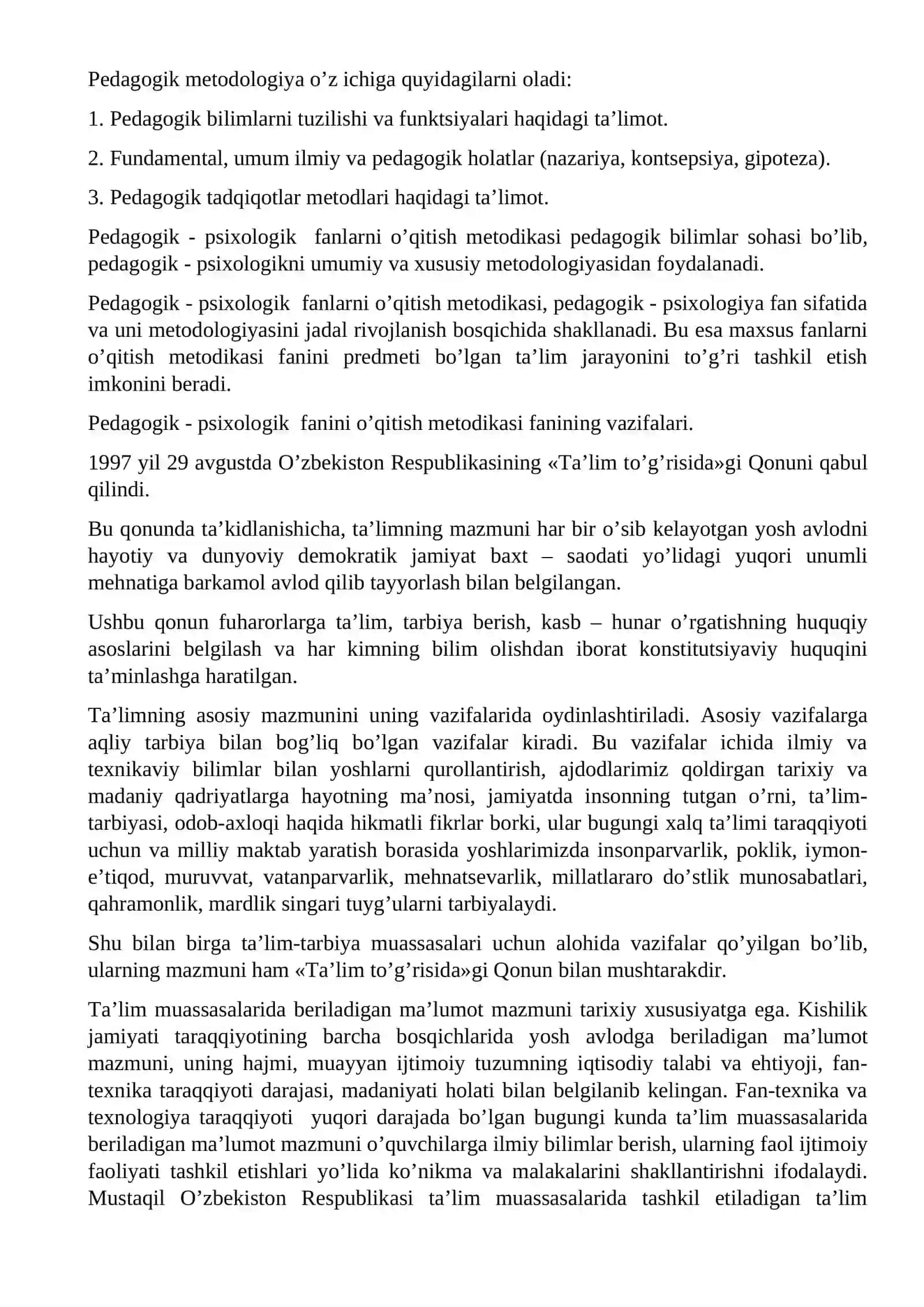 Pedagogik fanlarni o’qitish metodikasi fanining maqsadi va vazifalari 2
