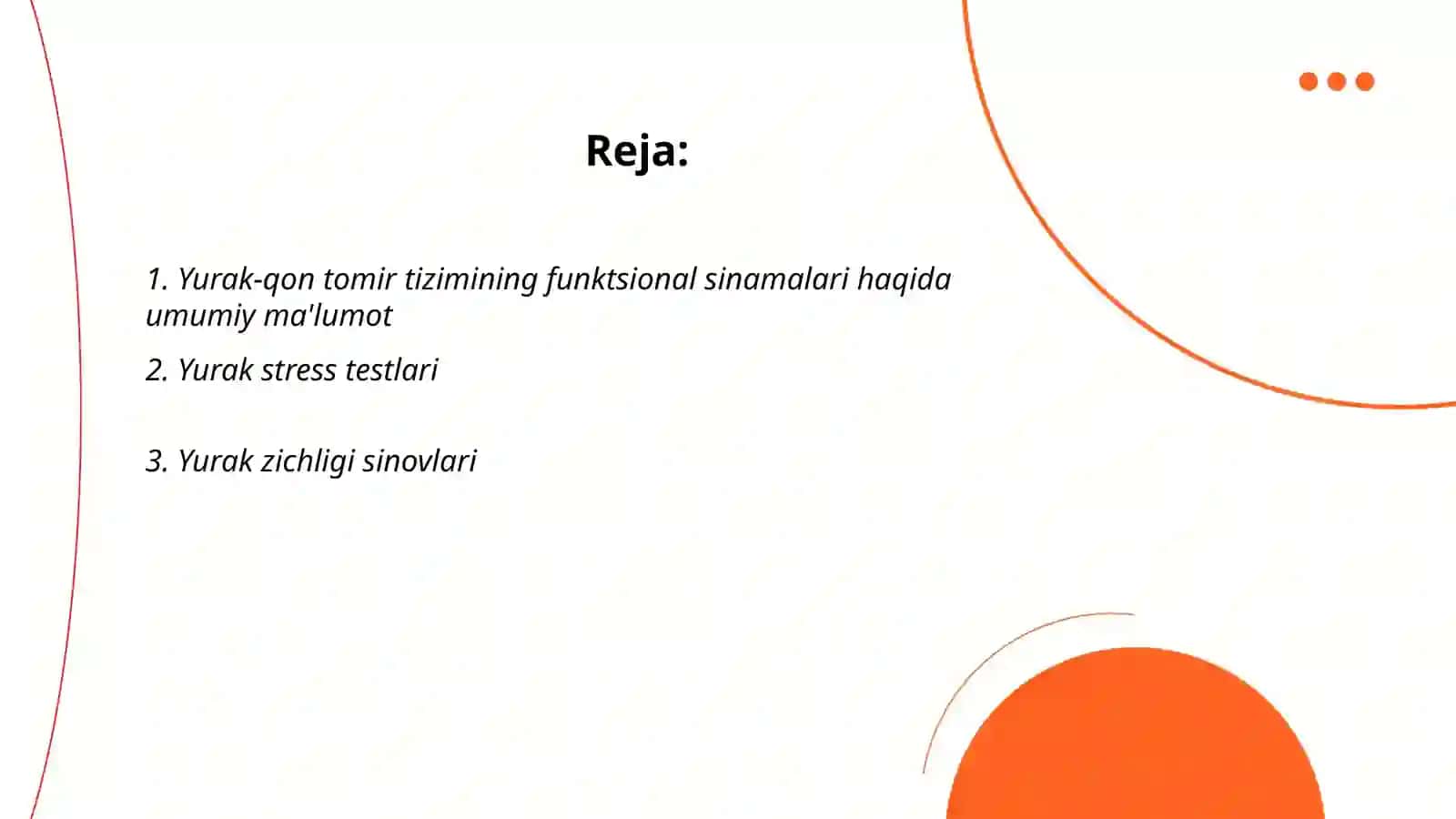 Yurak-qon tomir tizimining funktsional sinamalarini o'tkazish usullari. Javoblarning turlari. YuQTT ba'zi kasalliklari va aritmiyalar 2