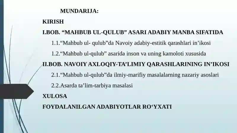 Alisher Navoiyning Mahbub-ul qulb asarining pedagogiktahlili 2