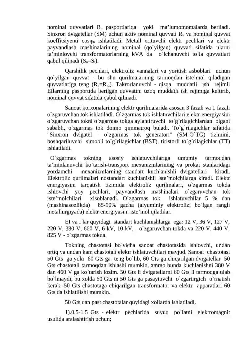 ELEKTR ENERGIYaSI IShLATUVChILAR VA ISTE’MOLChILAR XAQIDA UMUMIY MA’LUMOTLAR VA ULARNING TABAQALANIShI 2