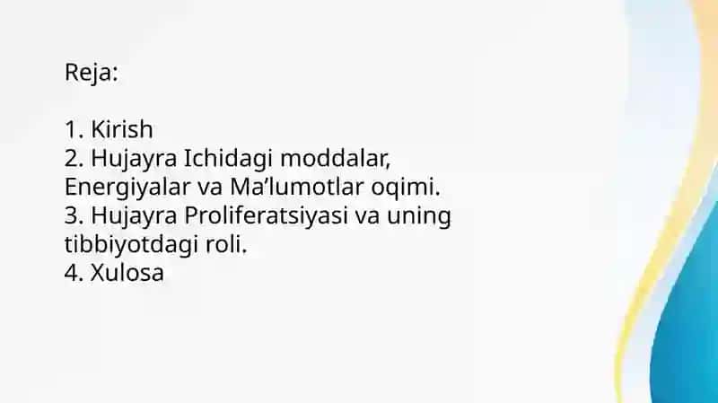 Hujayrada moddalar, energiya va ma’lumotlar oqimi. Hujayra proliferatsiyasi 2