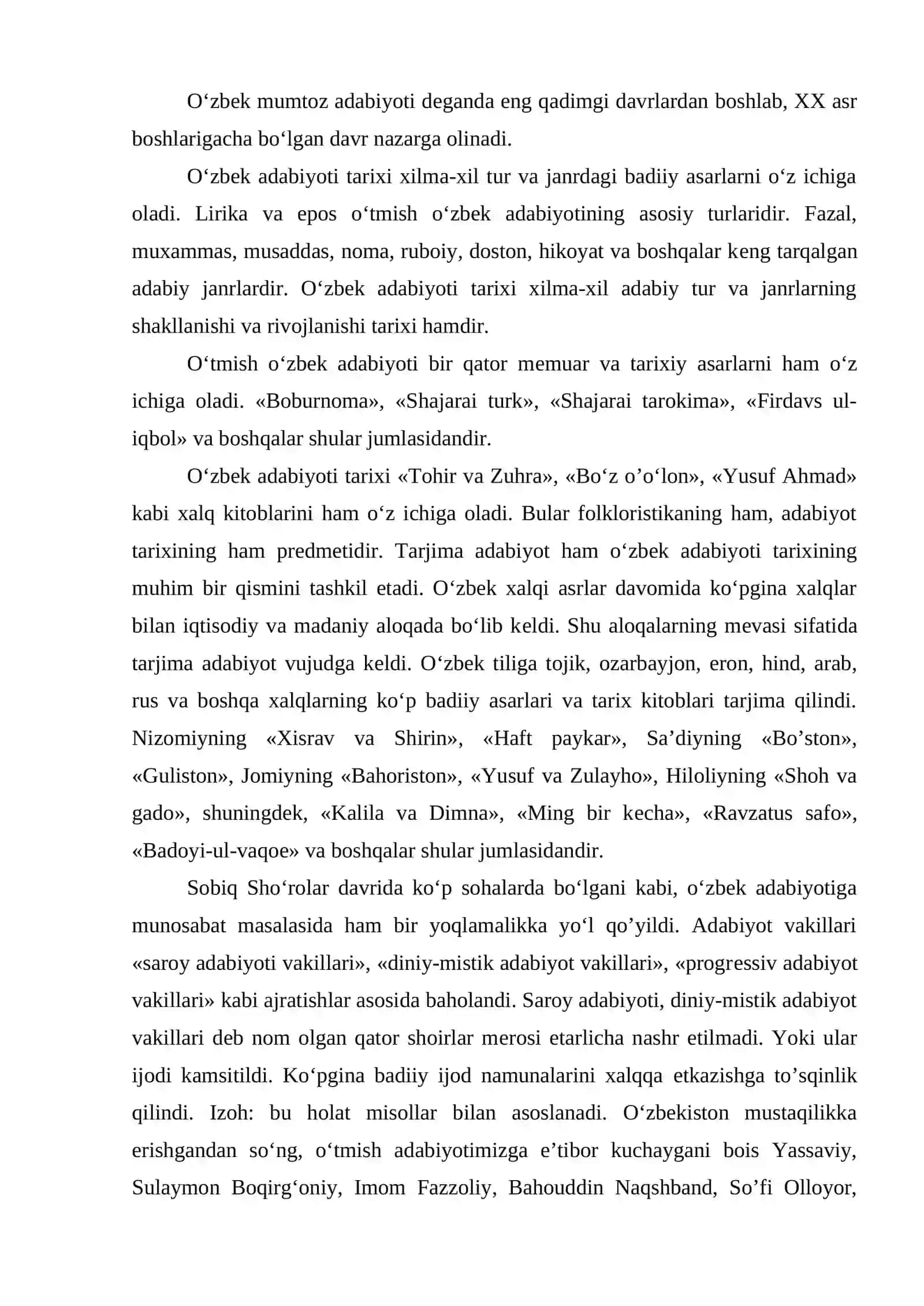 O‘zbek mumtoz adabiyotining shakllanishi va taraqqiyot bosqichlari, asosiy yo‘nalishlari 2
