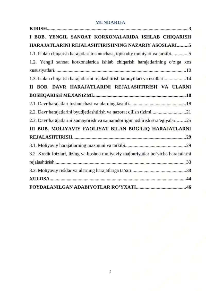 Yengil sanoat korxonalari ishlab chiqarish harajatlarini rejalashtirish. Davr harajatlarini rejalashtirish. Moliyaviy faoliyat bilan bog'liq harajatlarni rejalashtirish 2