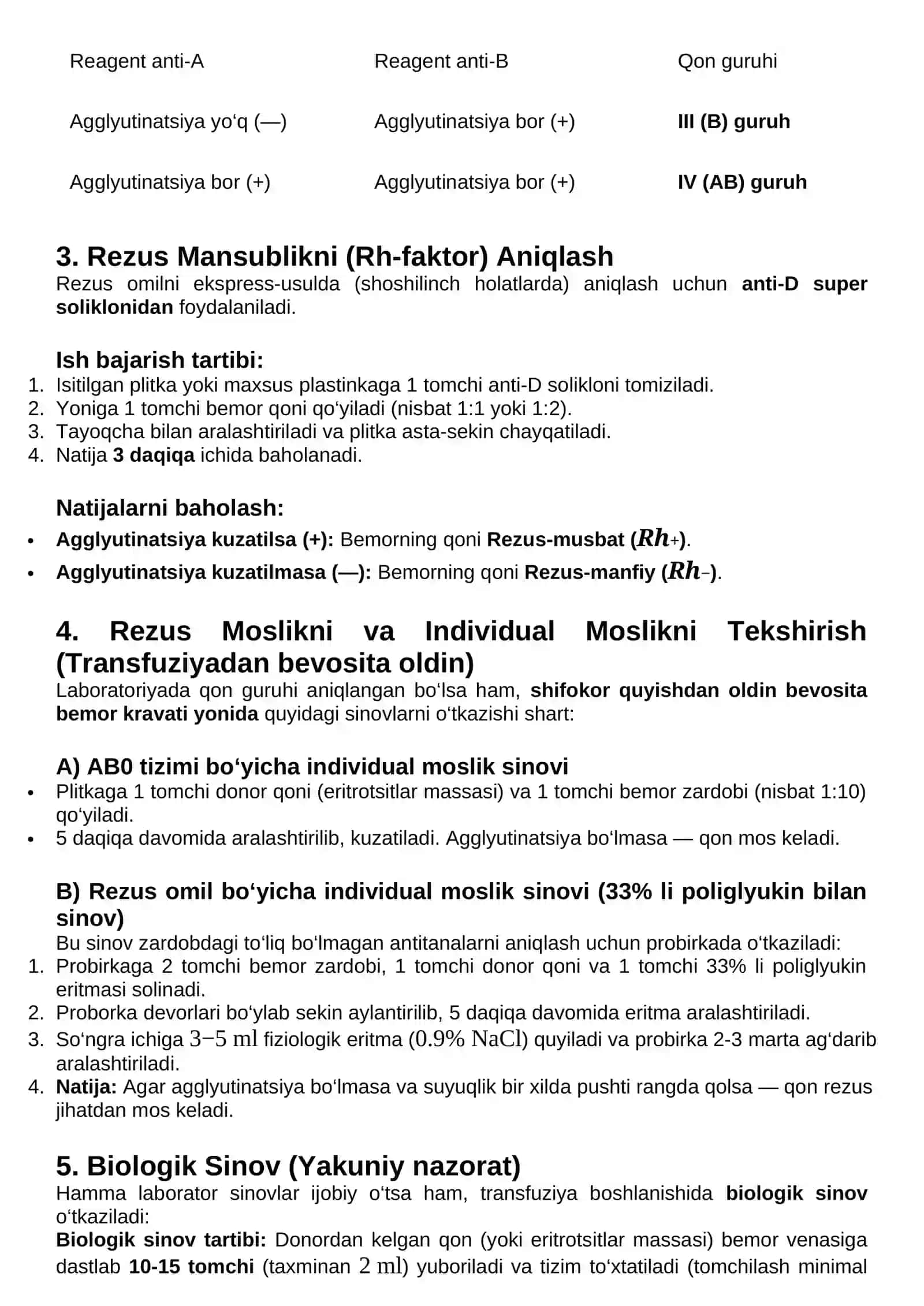 Bemorni qon quyishga tayyorlash. Qon guruhini, rezus moslikni aniqlash 2