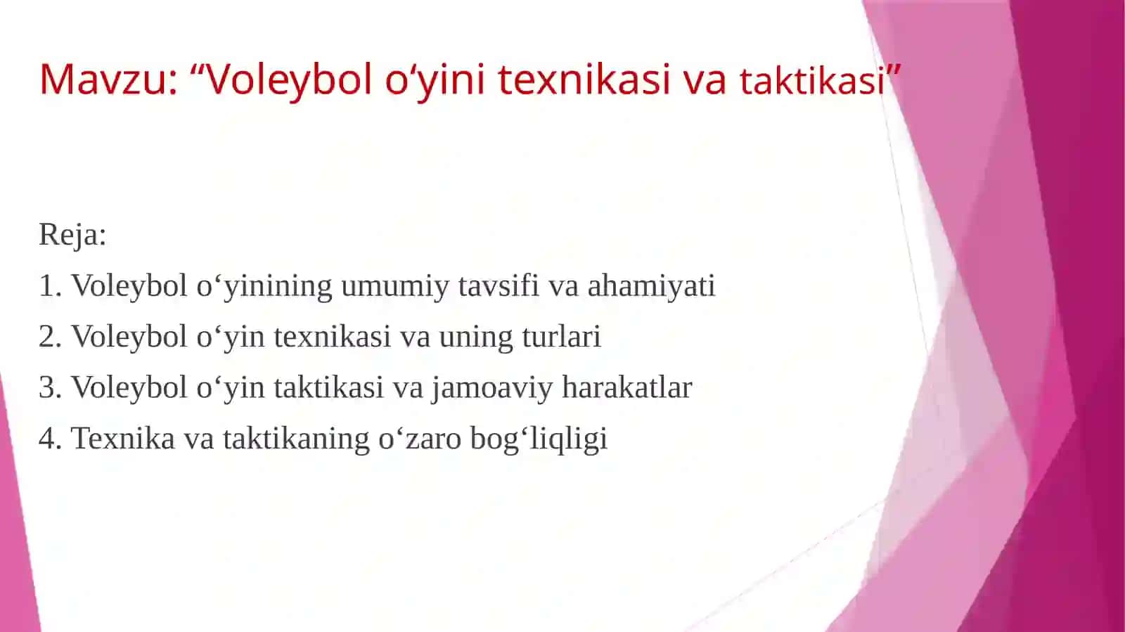 Voleybol o‘yini texnikasi vataktikasi 2