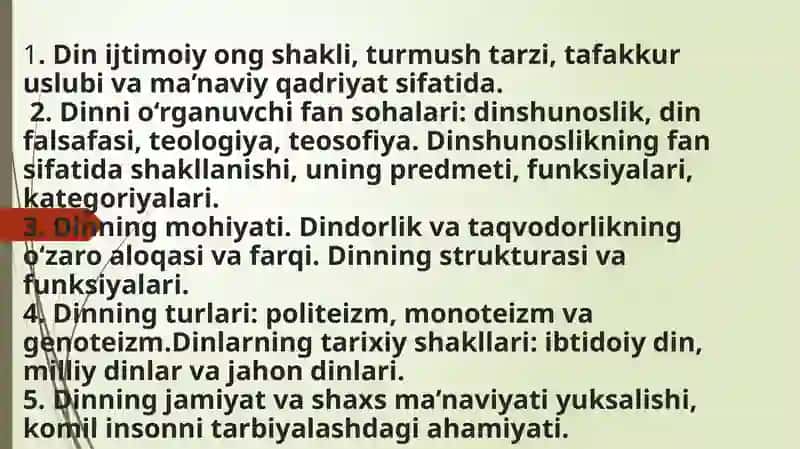 "Dinshunoslikfanining predmeti, maqsadi va vazifalari" mavzusidagi videodarsi 2