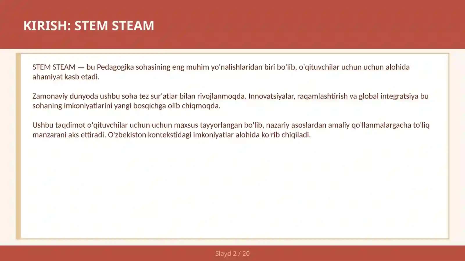 STEM STEAM o'qituvchilar uchun 2