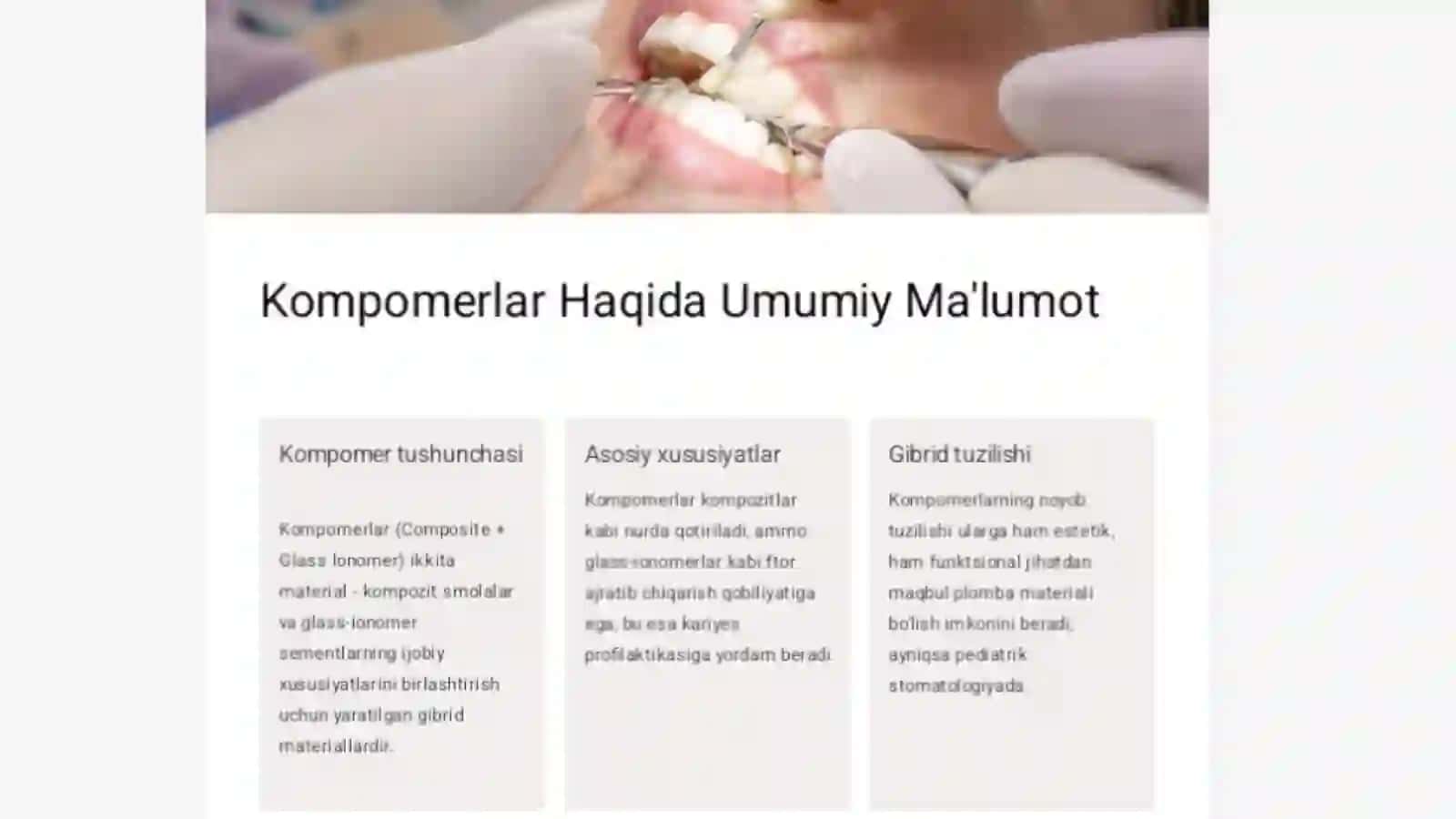 Stomatologik Kompomer va Ormoker Plomba Ashyolari: Tarkibi va Xususiyatlari 2
