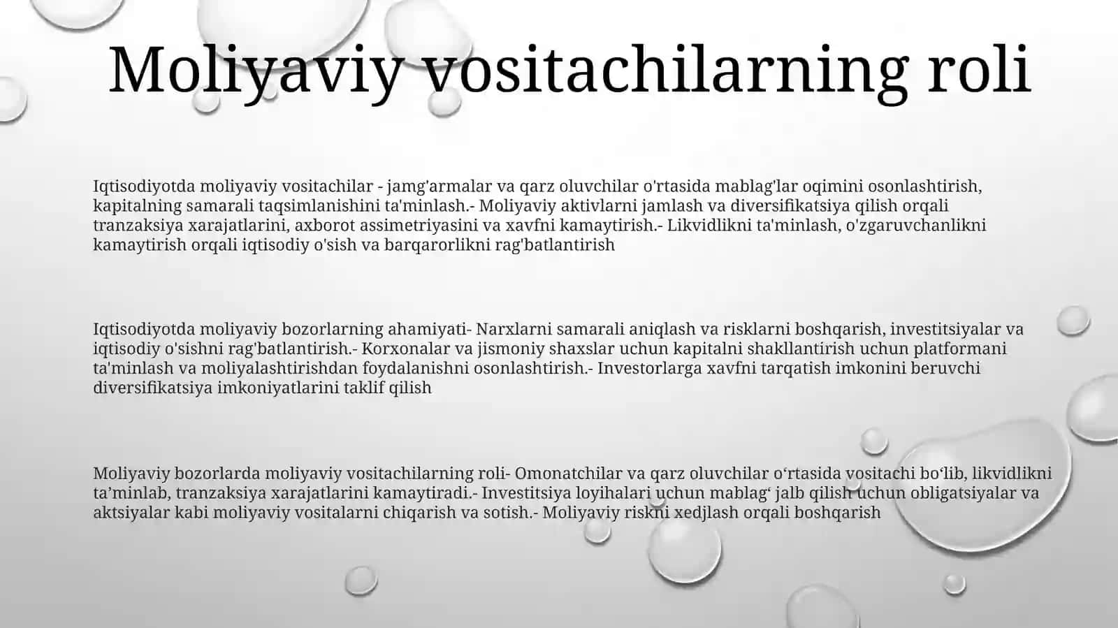 Moliya Bozorining Iqtisodiyotdagi Ahamiyati Va O'Rni 2