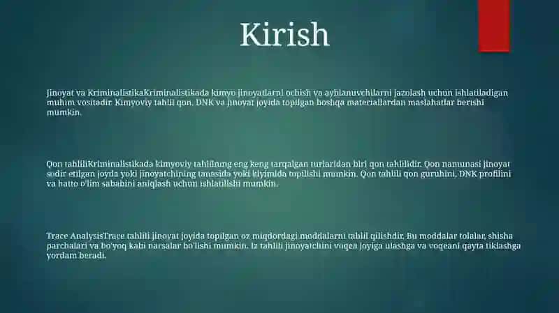 Kriminalistikada Kimyoni OʻRni 2