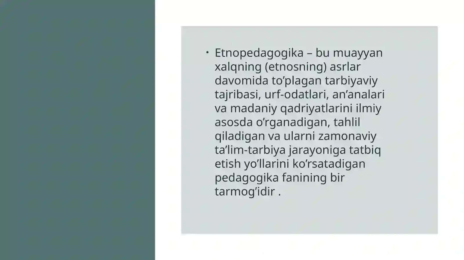 Etnopedagogikaurf-odatlarning yangicha sharoitlarini talqini sifatida 2