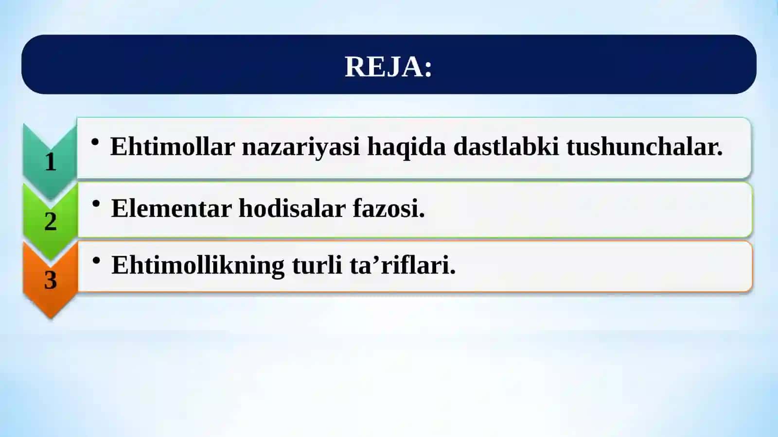 ELEMENTAR HODISALAR FAZOSI. EHTIMOLNING TA’RIFLARI 2