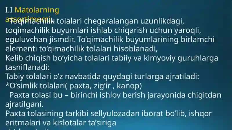 Toqimachilik va trikotaj tovarlarning TIF TN asosida tasniflanishi 2