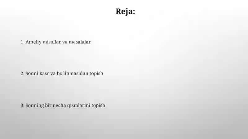 Sonning bir necha qismlarini topish 2