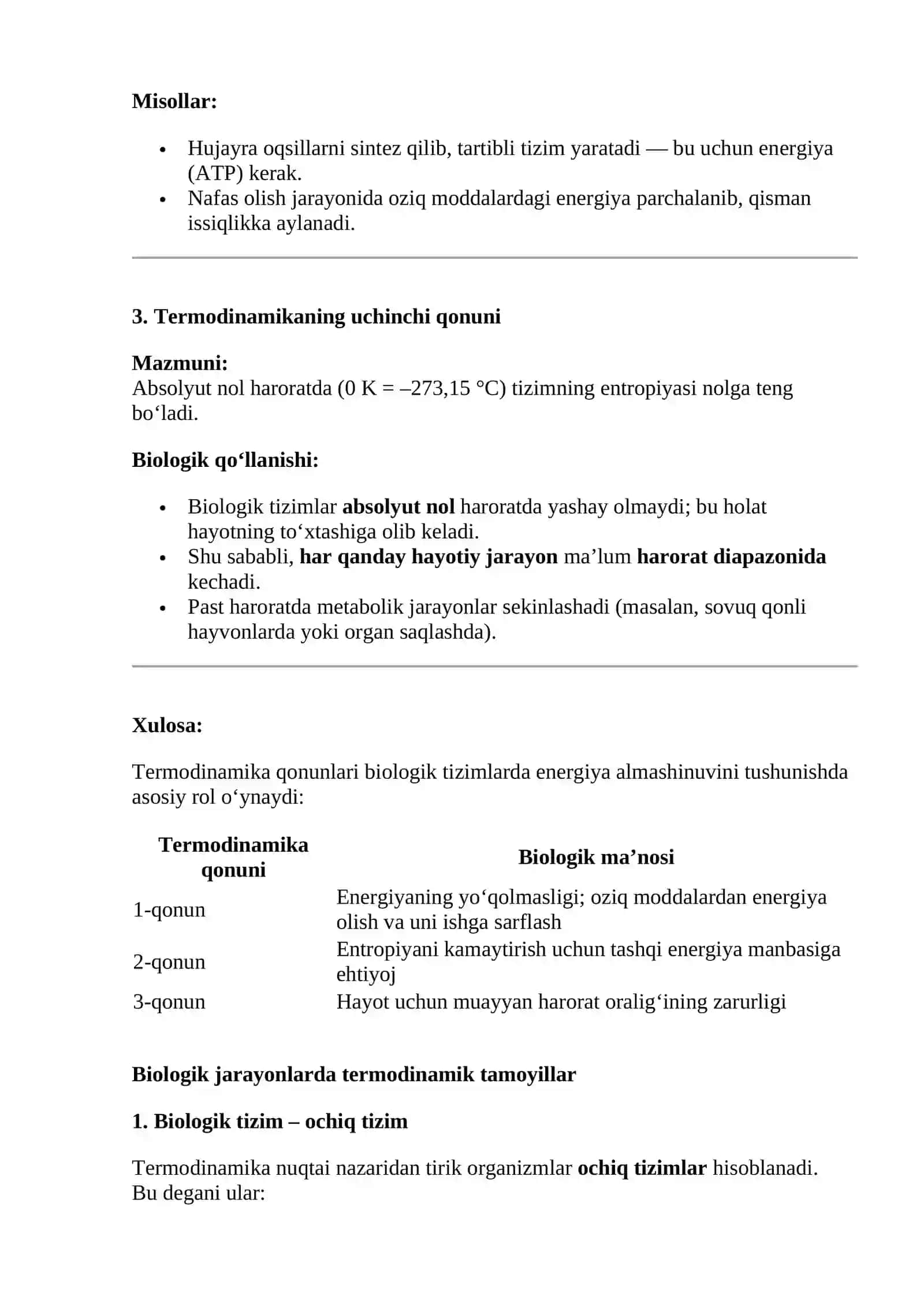 Termodinamika qonunlarini biologic jarayonlarga qo`llash 2