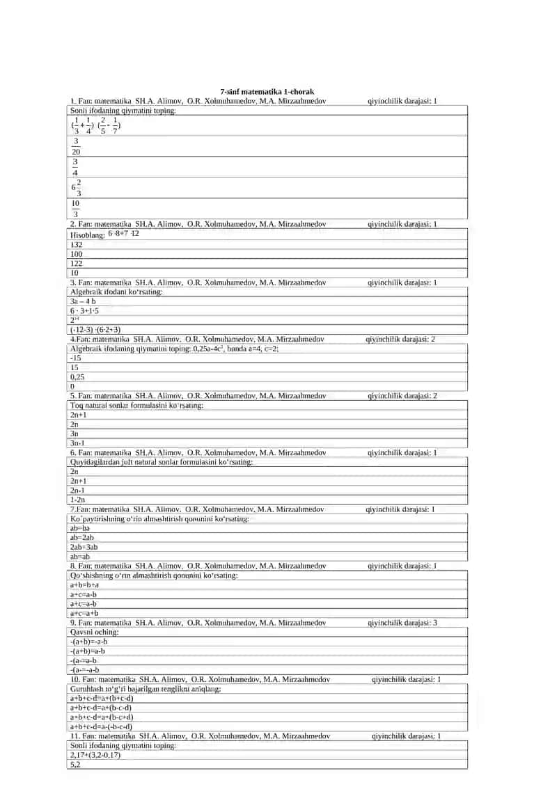7-sinf matematika 1-chorak 2